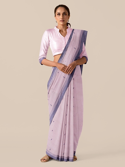 Taneira Pink Silk Cotton Checked Chanderi Saree