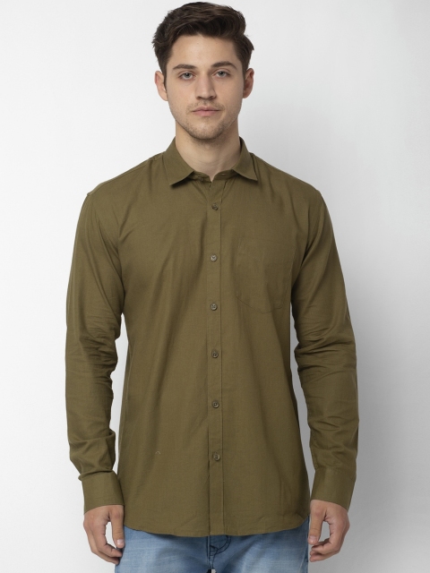 

Rodamo Men Olive Green Slim Fit Solid Cotton Casual Shirt
