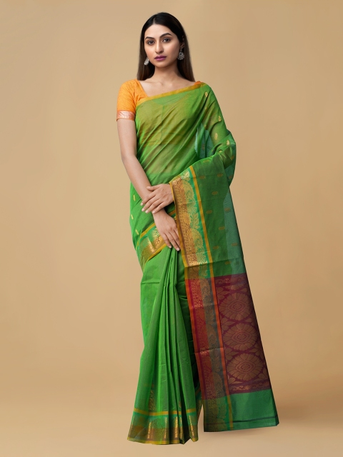 

Unnati Silks Green Silk Blend Woven Design Handloom Venkatgiri Saree
