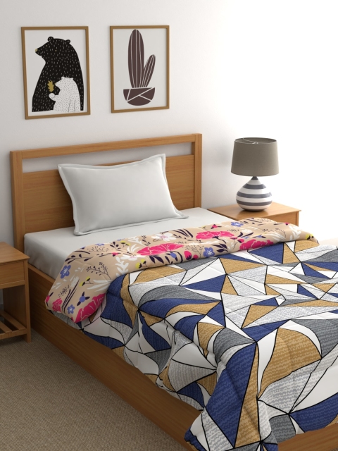 

Raymond Home White & Blue Geometric Mild Winter 110 GSM Single Bed Quilt