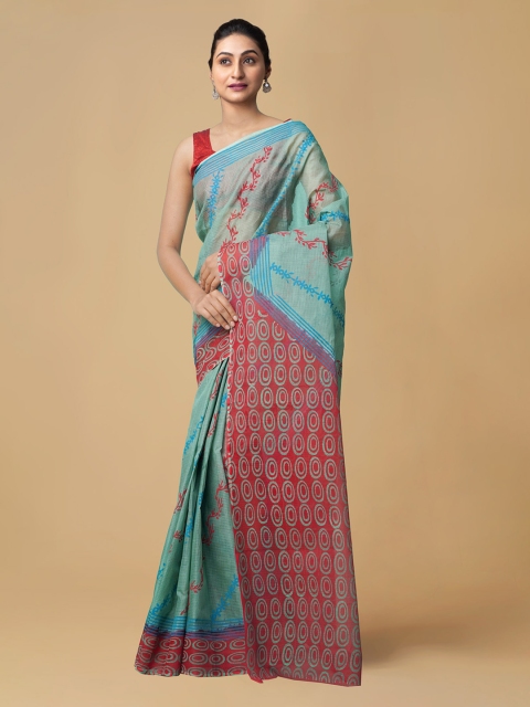 

Unnati Silks Green Organza Printed Kota Saree