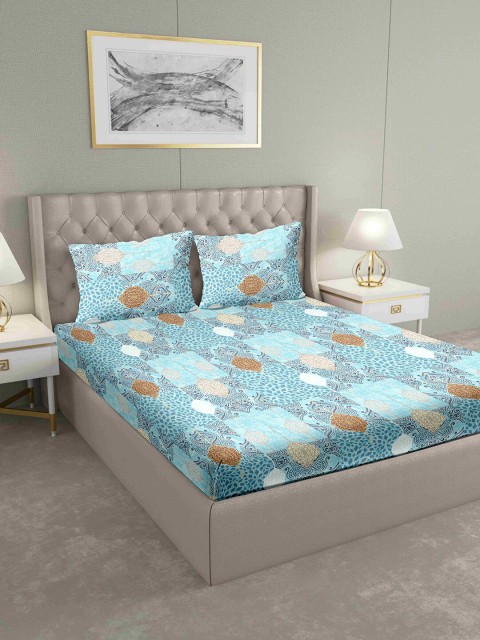 

BELLA CASA Blue & Brown Ethnic Motifs 160 TC Cotton 1 King Bedsheet with 2 Pillow Covers