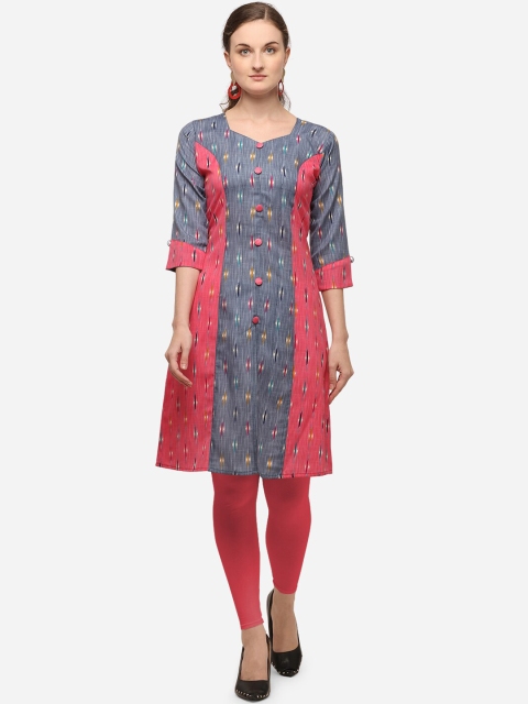 

Venisa Women Grey & Pink Colourblocked Kurta