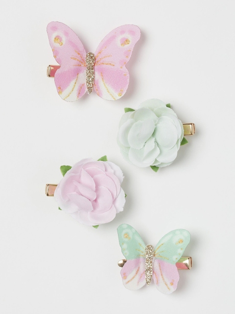 H&M Girls Green & Pink 4-pack hair clips