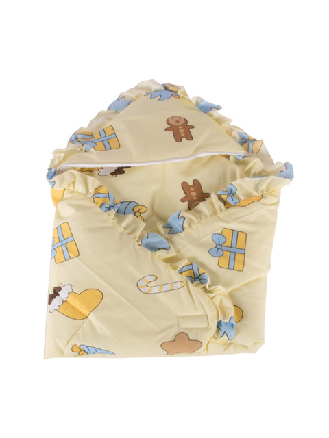 

mittenbooty Infant Baby Yellow 150 GSM Hooded Quilted Wrapper with Cartoon Characters