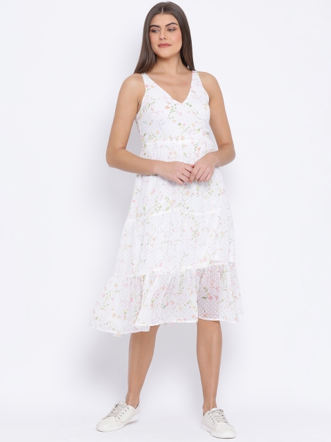 

Oxolloxo Women White Printed Fit and Flare Dress