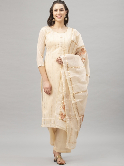 

Satrani Cream-Coloured Cotton Blend Unstitched Dress Material