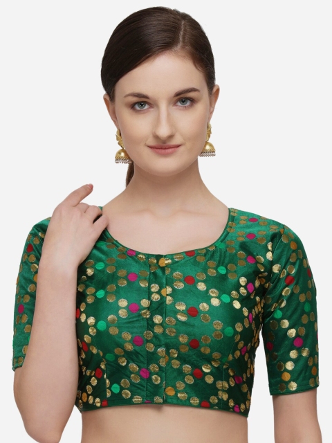

Fab Dadu Women Green & Pink Jacquard Woven Design Readymade Saree Blouse