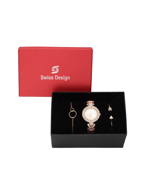 

Swiss Design Women Gold Toned & White Watch & Jewellery Gift Set SDWGift Set-92