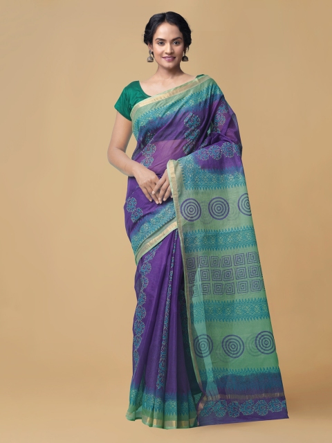 

Unnati Silks Purple & Green Organza Printed Kota Saree