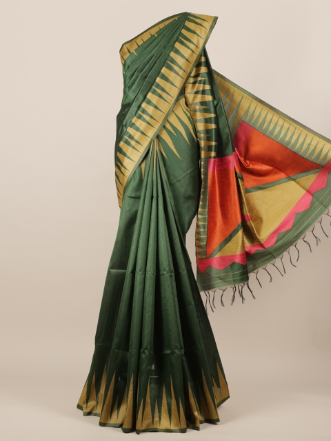 

Pothys Green Solid Jute Silk Saree