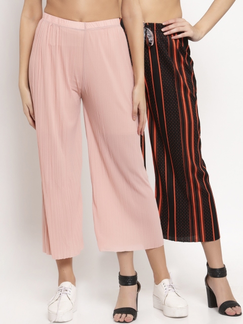 

KLOTTHE Women Pack of 2 Multicoloured Printed Wide Leg Palazzos, Multi