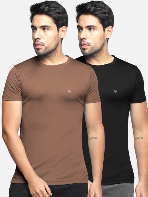 

BULLMER Men Pack Of 2 Solid Round Neck Dri-Fit Active T-shirt, Black