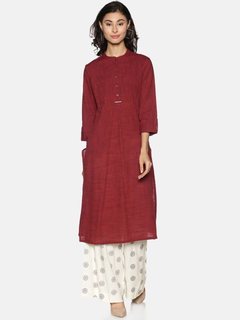 

Saffron threads Women Maroon Cotton kurta
