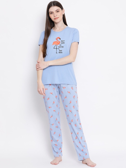 

Kanvin Women Blue & Orange Printed Night suit