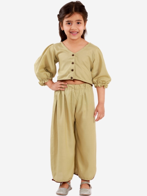 

Chipbeys Girls Khaki Solid Crop Top with Palazzos