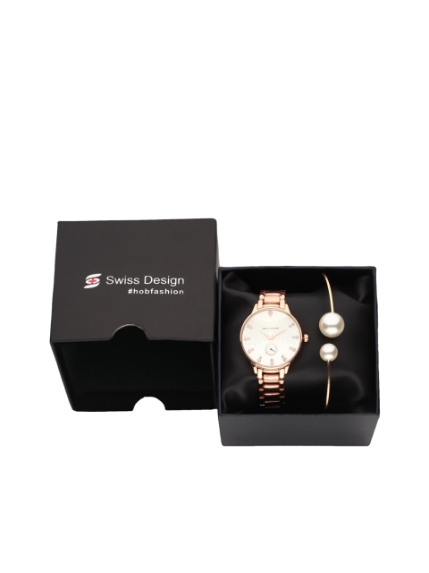 

Swiss Design Women Silver & Rose Gold-Toned Watch & Bracelet Gift Set-SDWGift Set-23