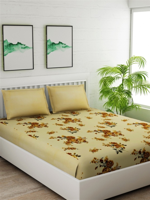 

Salona Bichona Beige & Brown Floral 144 TC Cotton 1 King Bedsheet with 2 Pillow Covers