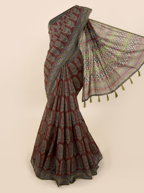 

Pothys Maroon Cotton Blend Printed Chanderi Saree