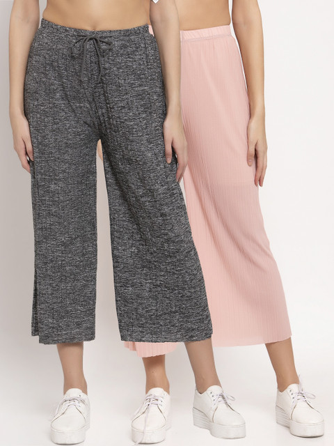 

KLOTTHE Women Pack Of 2 Wide Leg Palazzos, Pink
