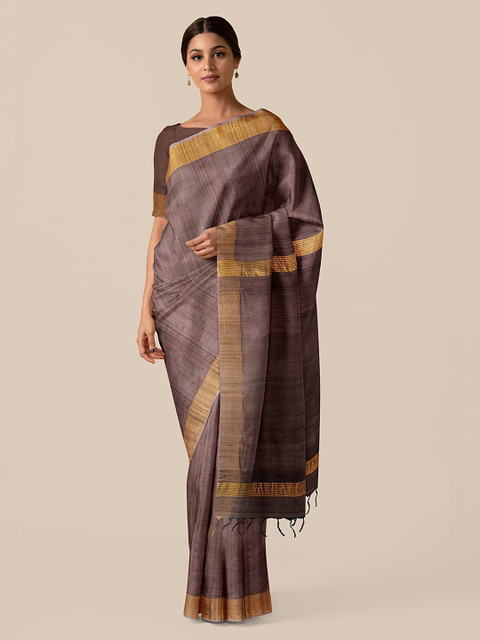 

Taneira Brown Pure Silk Solid Bhagalpuri Saree