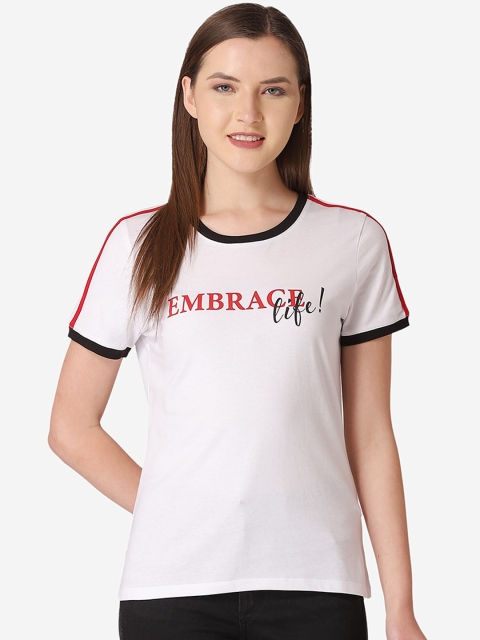 

Mode by Red Tape Women White & Red Printed Round Neck T-shirt