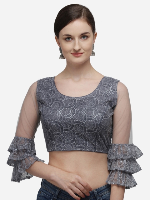 

Fab Dadu Women Grey Embellished Padded Readymade Saree Blouse