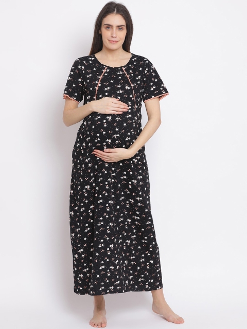 

Kanvin Black & Peach-Coloured Printed Maternity Nightdress