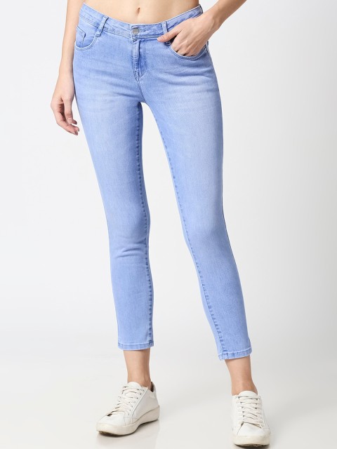

Kraus Jeans Women Blue Skinny Fit Mid-Rise Clean Look Crop Stretchable Jeans