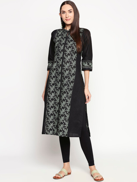 

SALWAR STUDIO Women Black Ethnic Motifs Printed Handloom Kurta