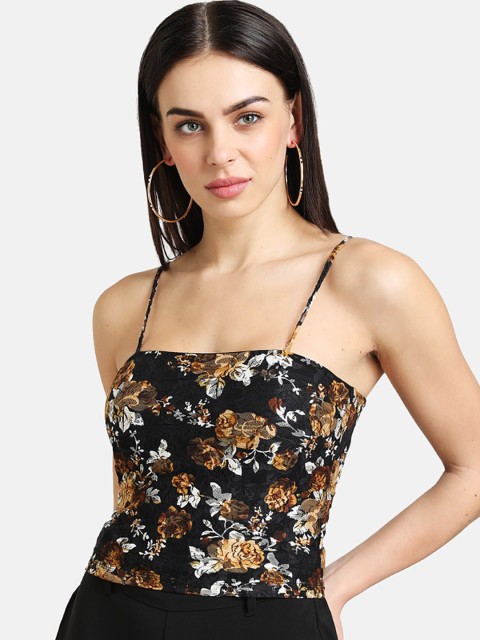 

Kazo Women Yellow Floral Printed Fitted Crop Top