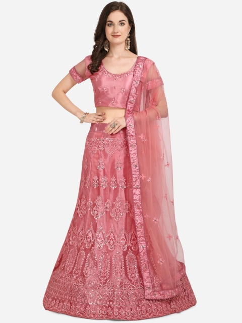 

Netram Pink & Silver-Toned Embroidered Semi-Stitched Lehenga & Blouse with Dupatta