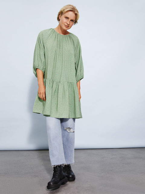 

H&M Women Green Balloon-Sleeved Dress