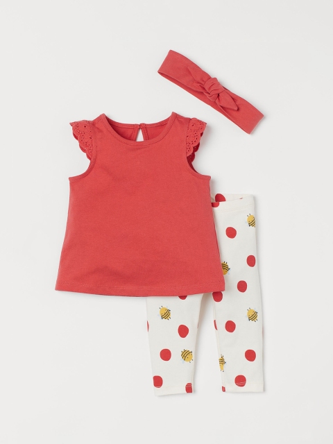 

H&M Girls Red & Off-White 3-Piece Cotton Set