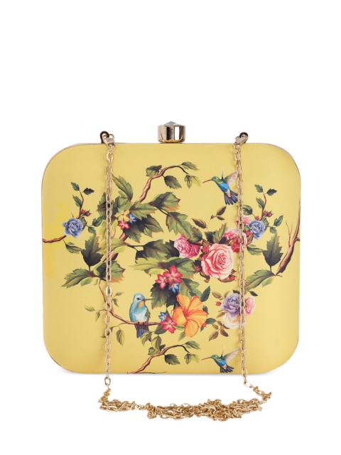 

TRINK Yellow & Blue Floral Print Box Clutch with Chain Strap
