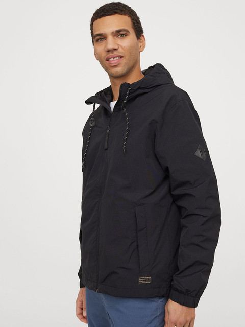 

H&M Men Black Solid Nylon Windbreaker