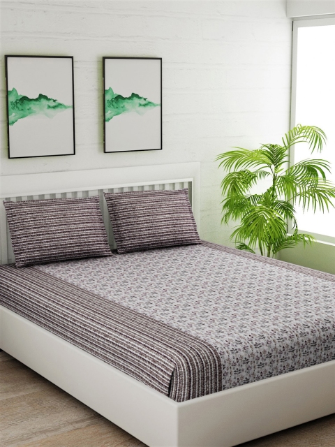 

Salona Bichona White & Black Striped 144 TC Cotton 1 King Bedsheet with 2 Pillow Covers