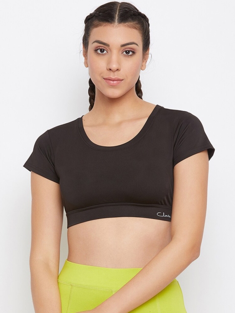 

Clovia Women Black Solid Fitted Activewear Crop Top