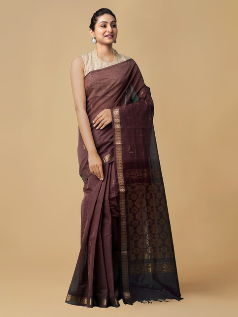 

Unnati Silks Brown & Gold-Toned Pure Cotton Woven Design Garad Saree