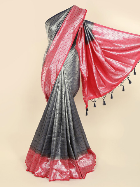

Pothys Silver-Toned & Pink Pure Silk Woven Design Banarasi Saree