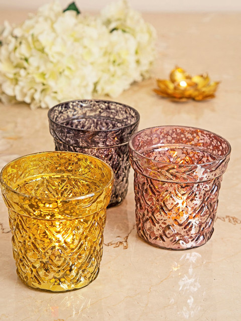 

Amoliconcepts Charcoal Grey Textured Antique Finish Glass Sustainable Candle Holder