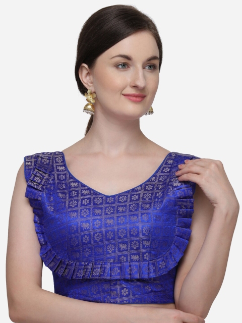 

Fab Dadu Women Blue & Gold-Coloured Woven Design Jacquard Readymade Saree Blouse