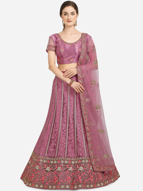 

Netram Magenta & Peach-Coloured Embroidered Unstitched Lehenga & Blouse with Dupatta