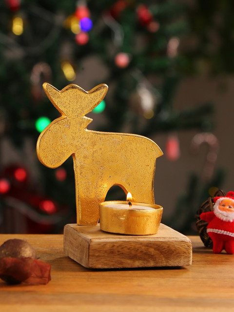 

Amoliconcepts Gold-Toned & Brown Wooden Base & Moose Background Tea Light Holder