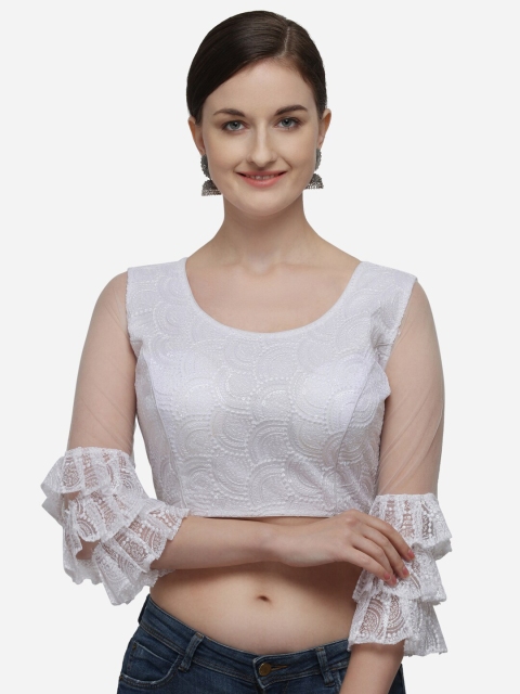 

Fab Dadu Women White Embellished Padded Readymade Saree Blouse