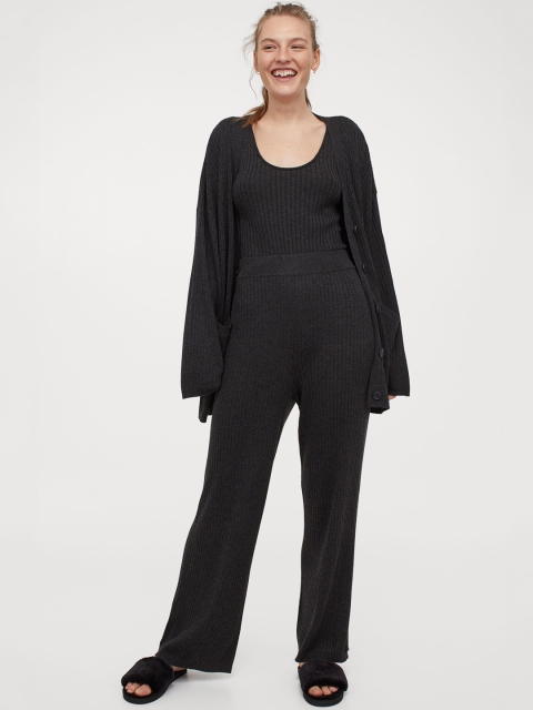 

H&M Women Black Solid Ribbed Sustainable Bodysuit