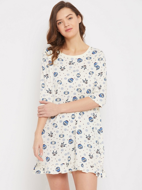 

Clovia Off-White & Blue Printed Nightdress