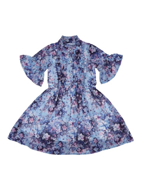 

Doodle Girls Blue & Pink Floral Printed Fit and Flare Dress