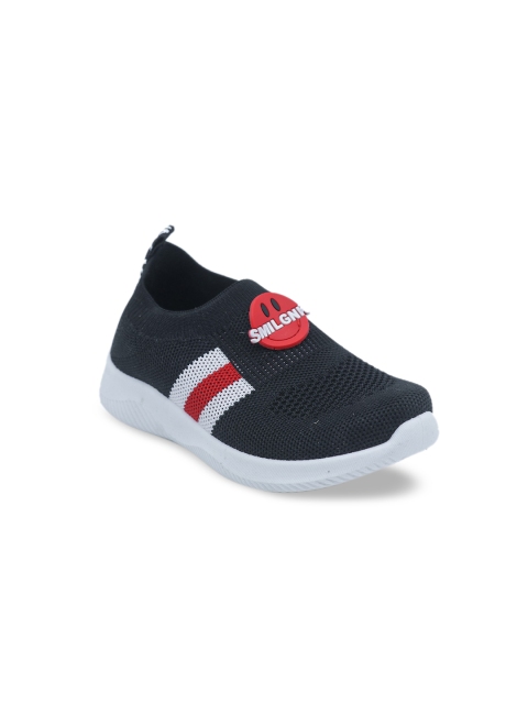 

FEETWELL SHOES Boys Black Woven Design Leather Slip-On Sneakers