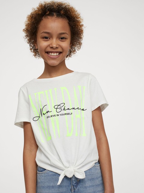 

H&M Girls White Cotton Printed Top
